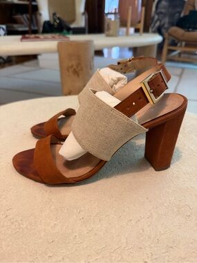 Women’s Tan Suede & Canvas Block Heel Sandals - EU size 39